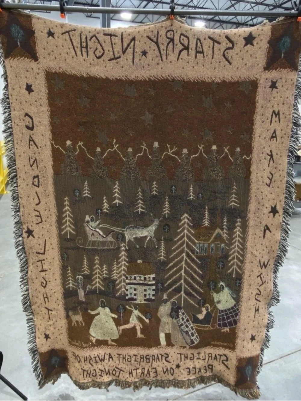 Carl Enders Woven Tapestry Throw Blanket – Starry Night Winter Scene